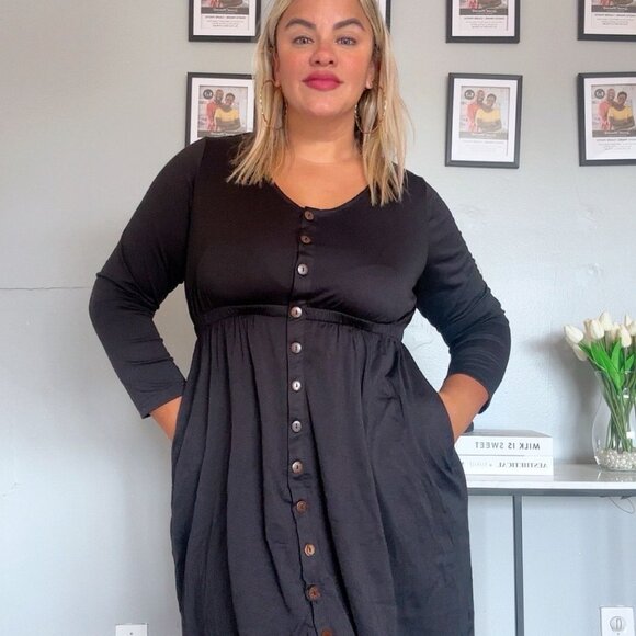 Dress Button Down Long Sleeve Crew Neck In Black Plus Size XL NEW 2026 - Picture 2 of 13